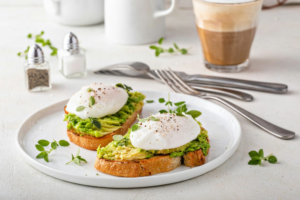 Avocado toast with a poached egg on top